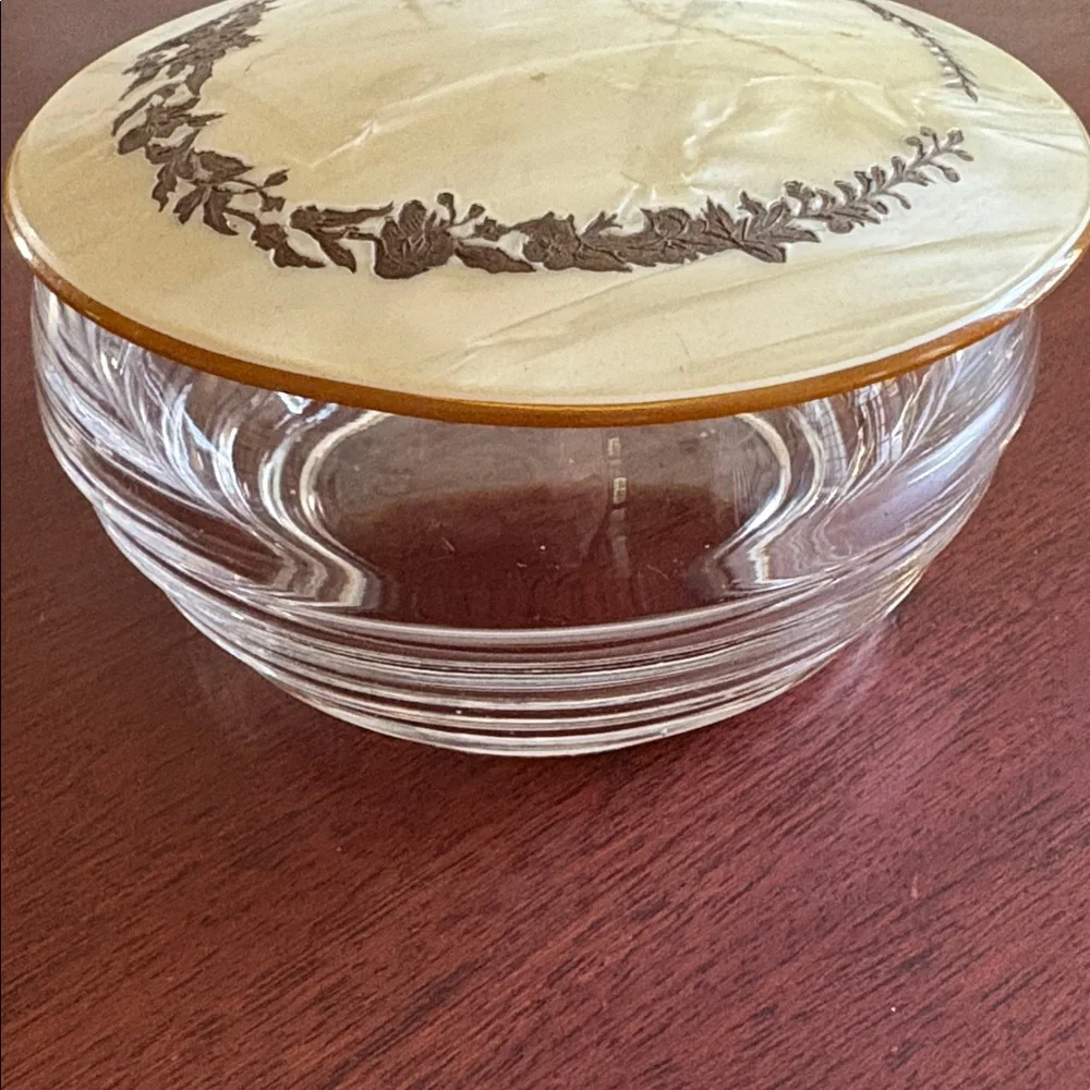 Dresser Set Cream and Gold Bowl with Celluloid Lid